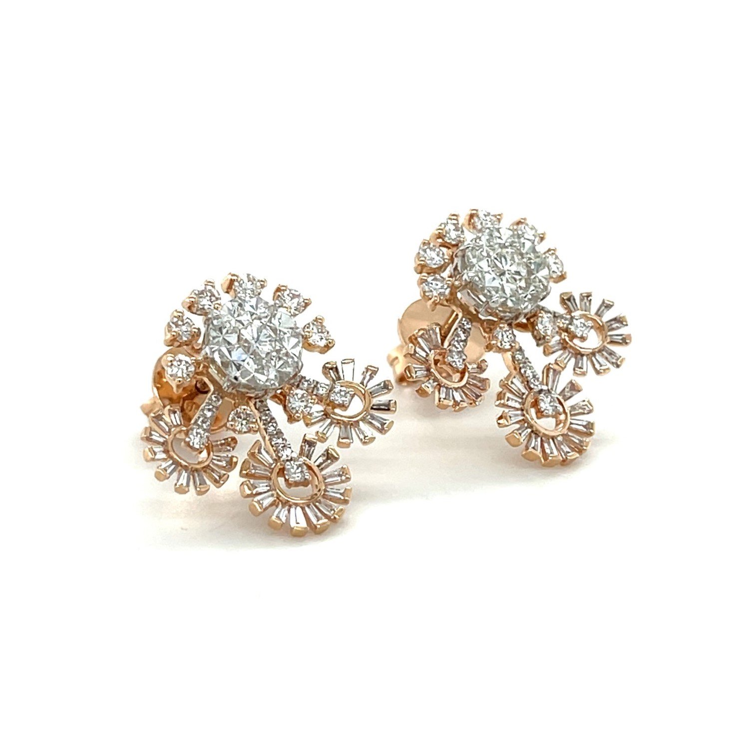 Celestial Sunburst Diamond Cluster Earrings in Rose Gold